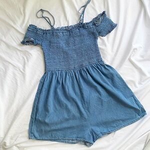 Love Tree 100% Cotton Chambray Cowgirl Off-Shoulder Romper